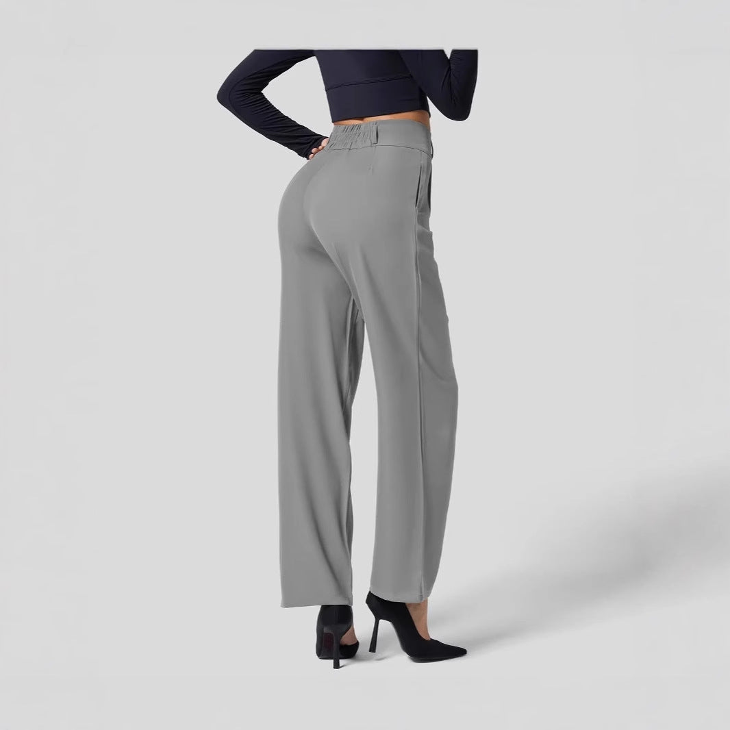 Solid color high waisted straight leg pants