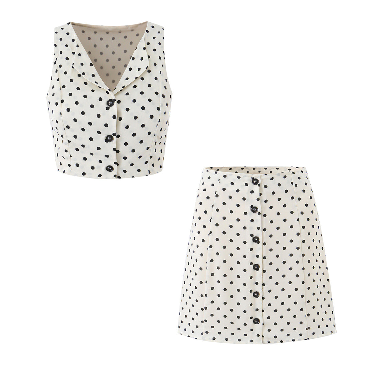 Chic Polka Dot Blouse Vest and A-Line Skirt Set for Women  Sleeveless Top with High-End Feel