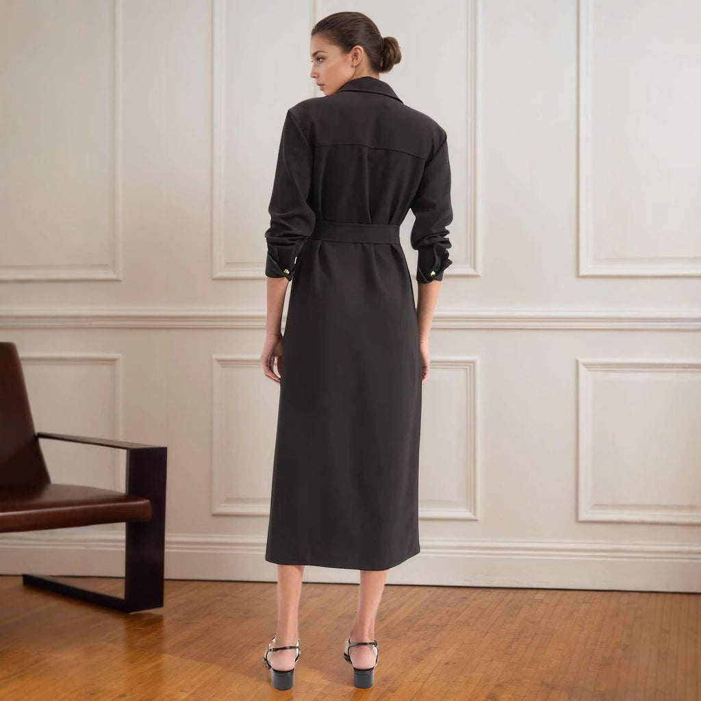 Single row metal button shirt style dress