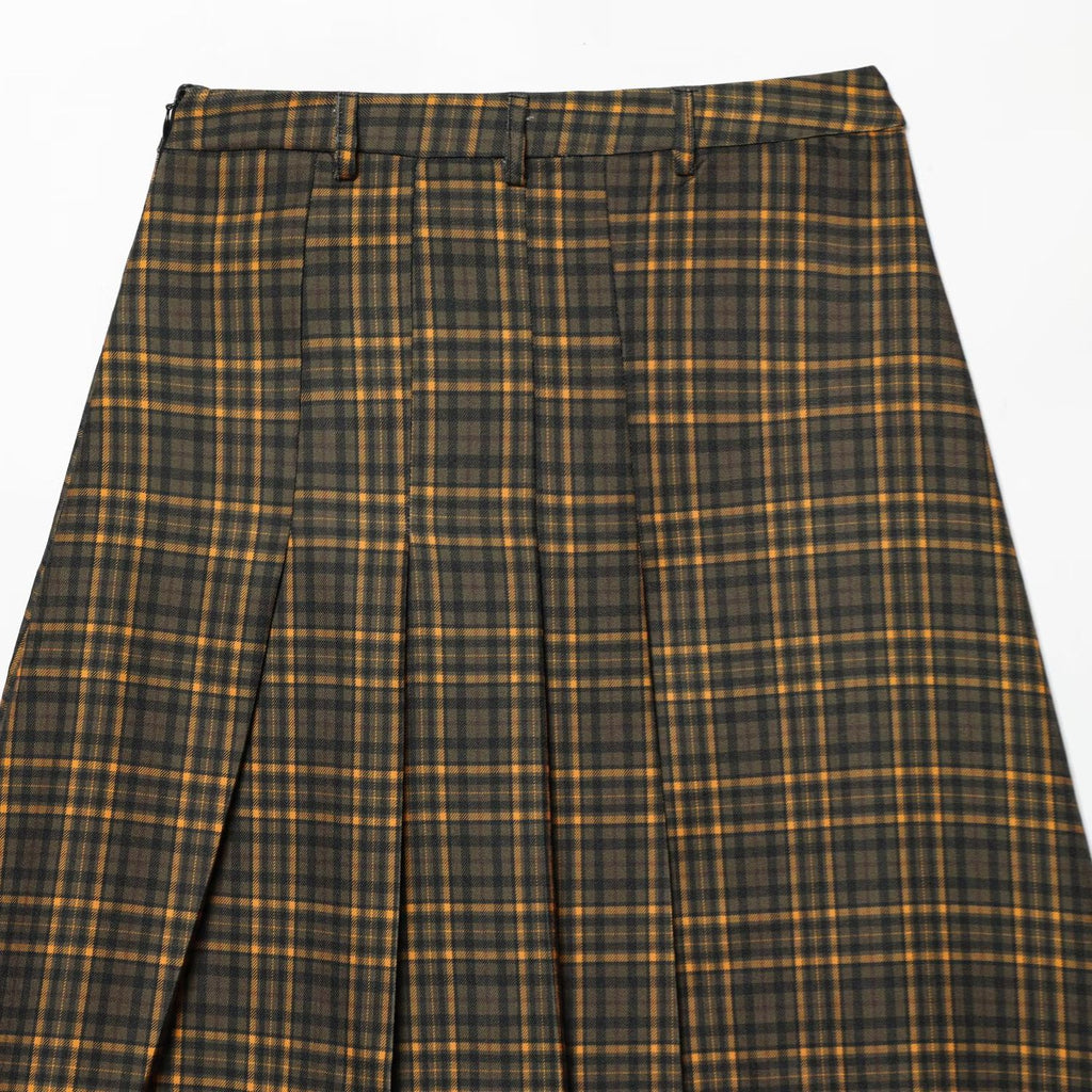 Retro-style color-block plaid midi skirt