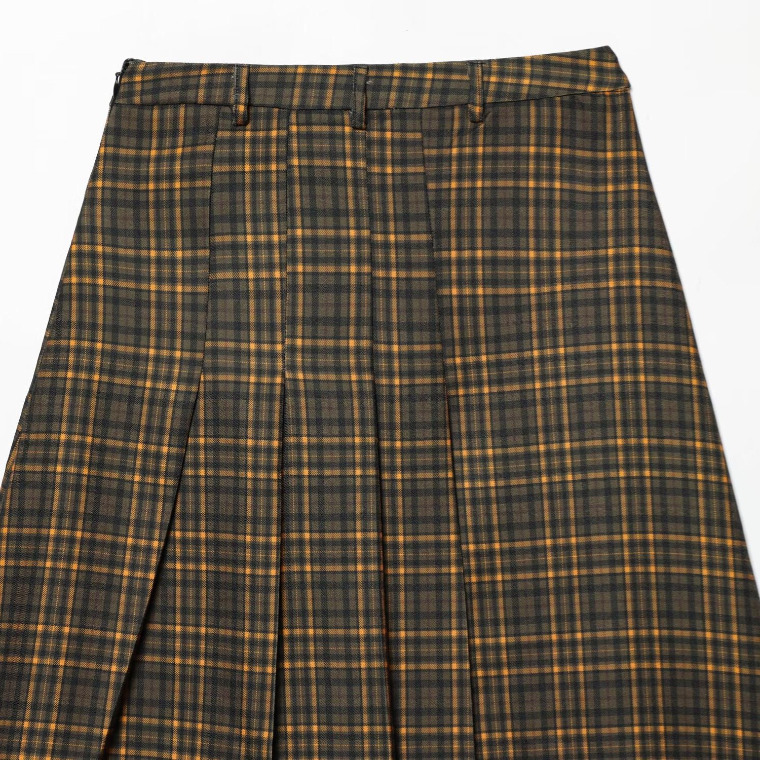 Retro-style color-block plaid midi skirt