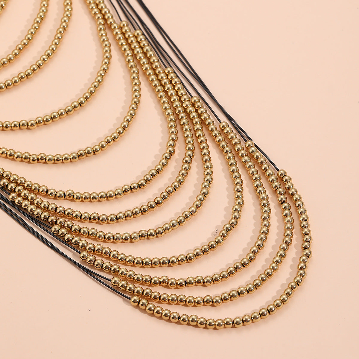 Multi layered gold bead exaggerated women's necklace