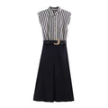 Splicing striped MIDI dress for women's wear