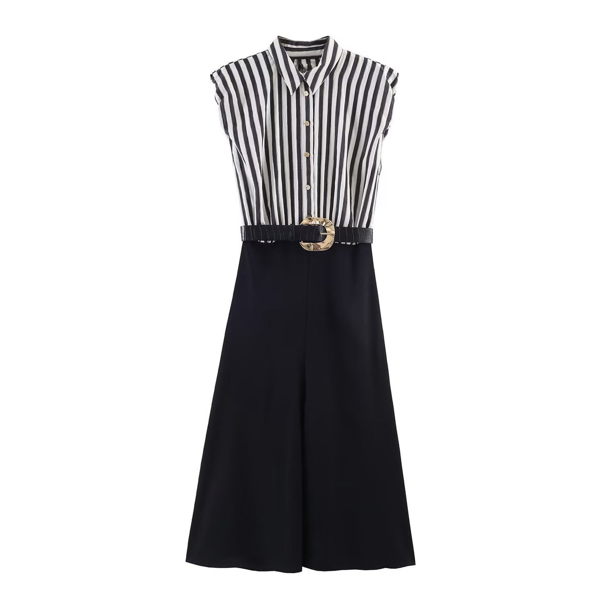 Splicing striped MIDI dress for women's wear