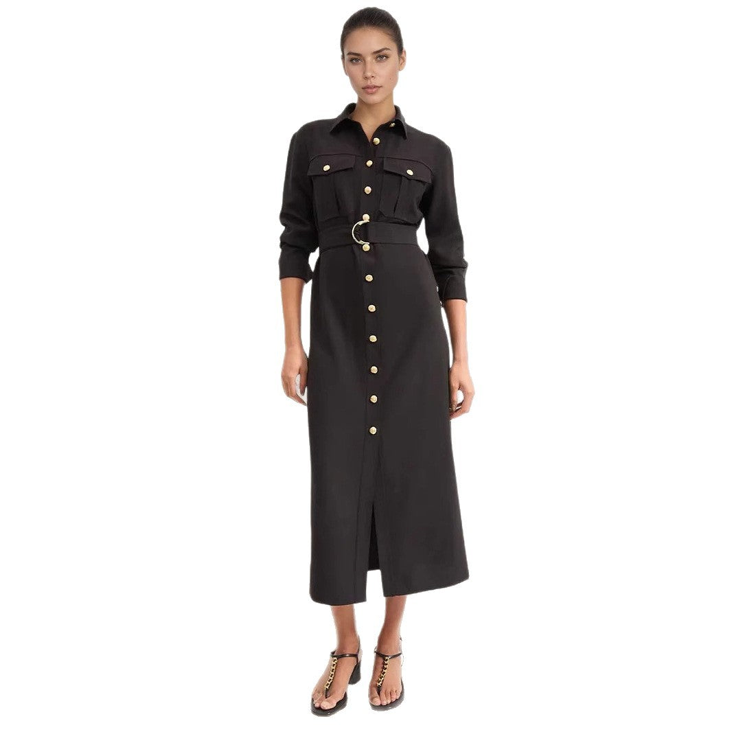Single row metal button shirt style dress