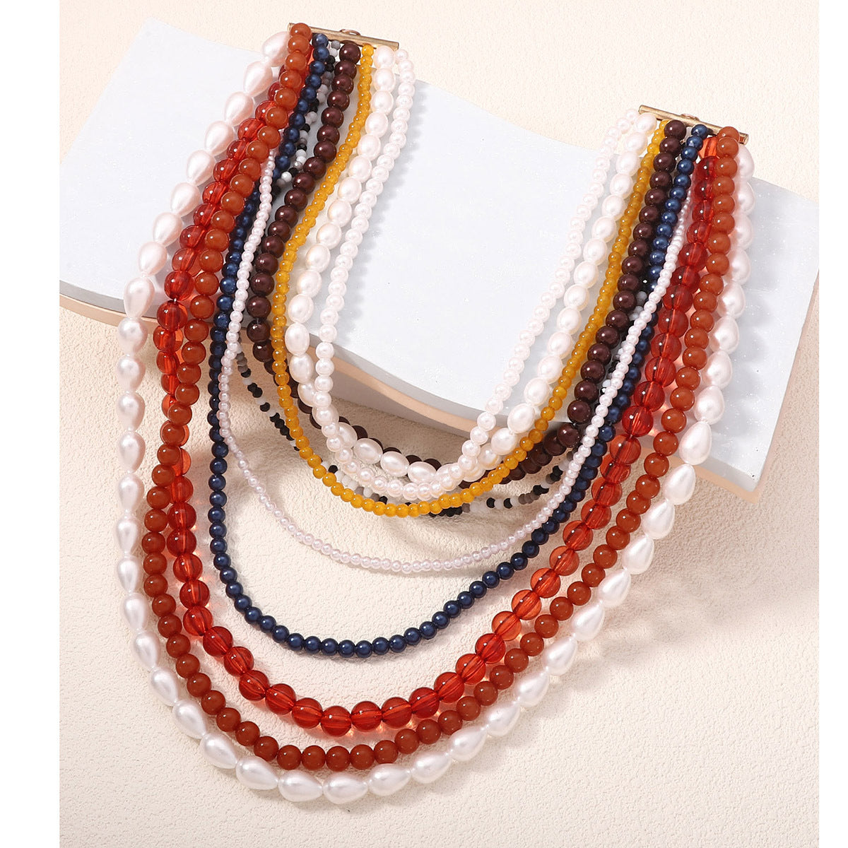 Simia multi-layer bead exaggerated imitation pearl design women's necklace Baroque retro