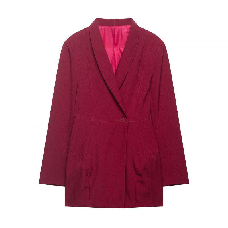 Sophisticated Black Notch Lapel Loose Mid-Length Suit Jacket for Women