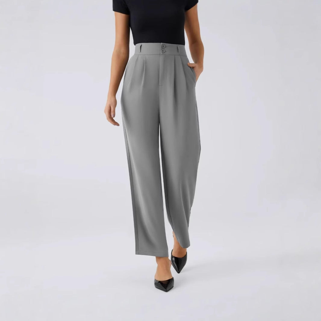 Solid color high waisted straight leg pants