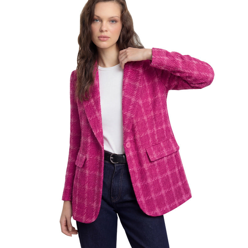 Plaid cardigan jacket mid length for women
