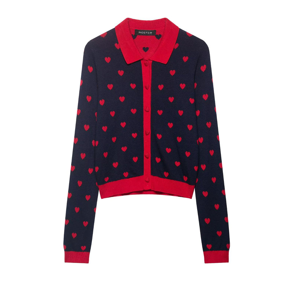Heart shaped jacquard knitted jacket