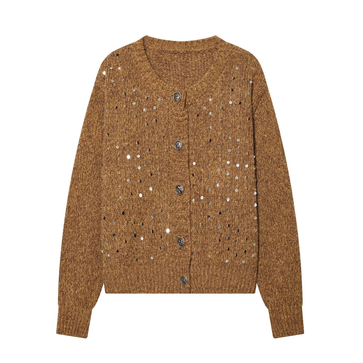 Street loose and versatile rhinestone sequin knitted cardigan