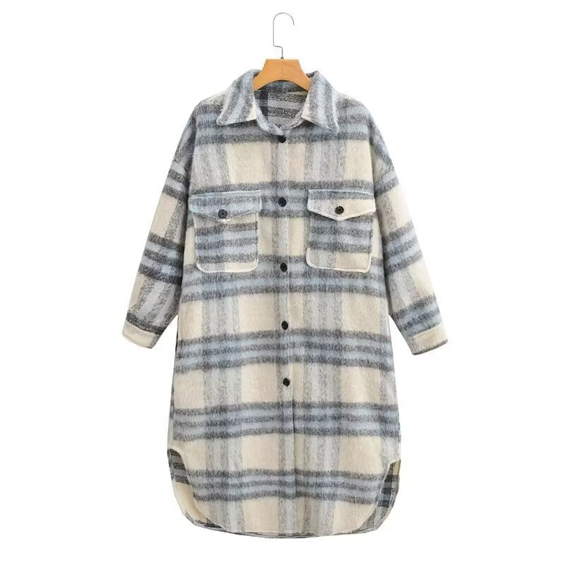 Versatile woolen plaid jacket
