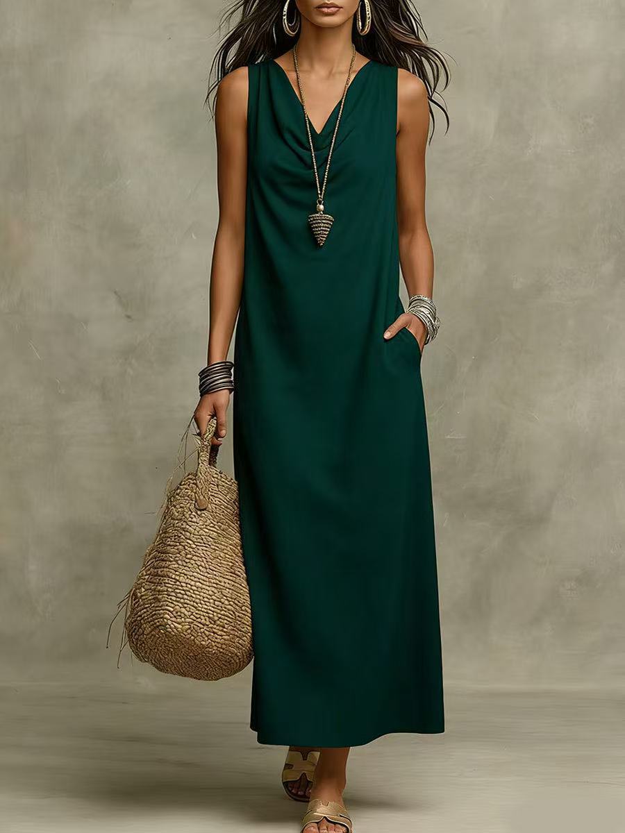 Elegant Sleeveless V-Neck Long Dress Summer Fashion Dress