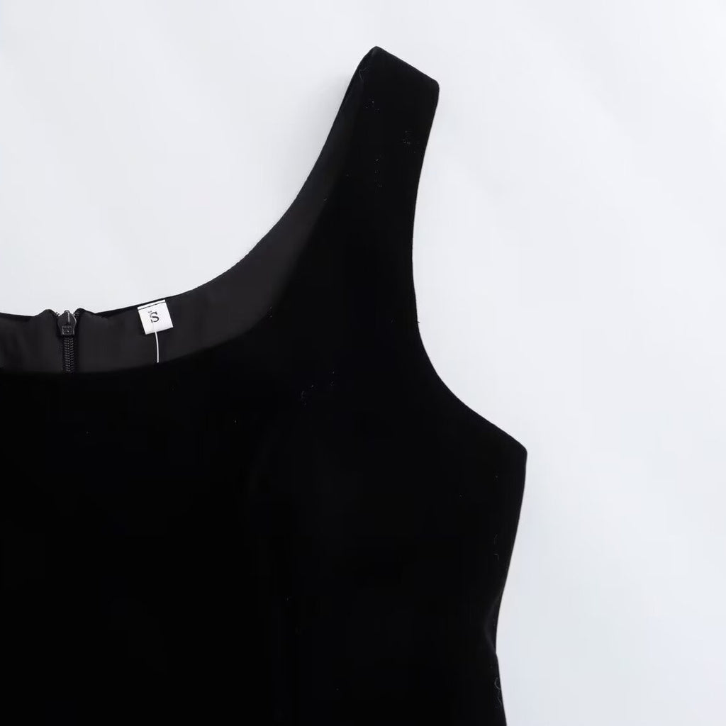 Thick velvet Hepburn style vest sleeveless dress