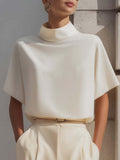 Solid color stand up collar short sleeved top