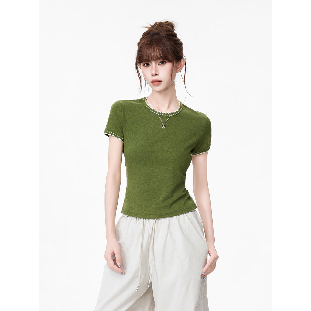 Round Neck Regular Shoulder Minimalist Short Sleeve T-Shirt for Women