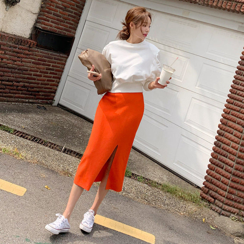 Slim fit split half skirt