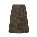 Retro-style color-block plaid midi skirt