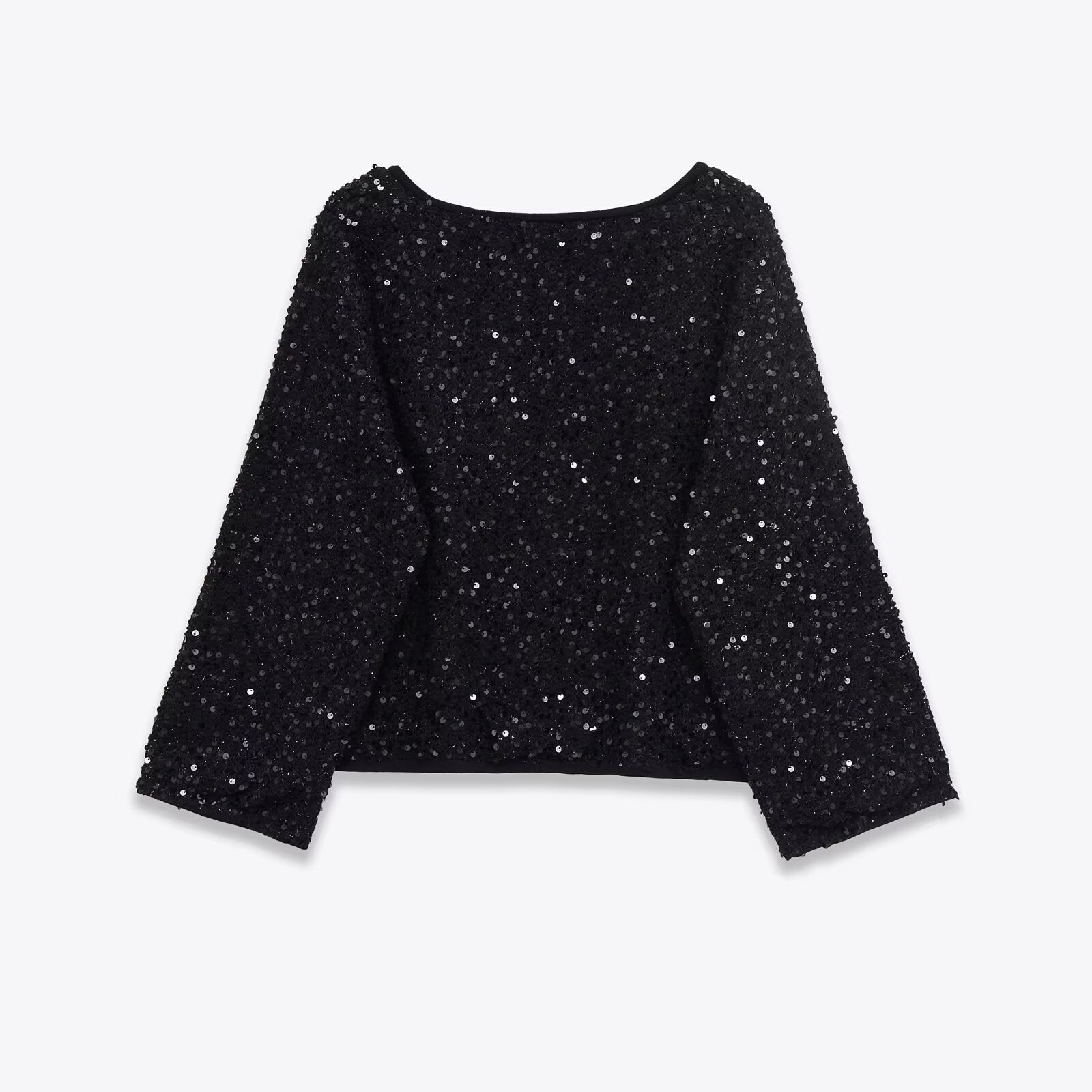 Long sleeved double-layer straight collar pearl knit jacket