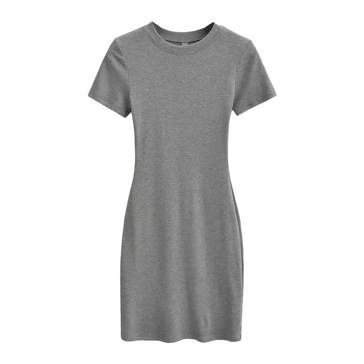 Round Neck Fitted Short Sleeve Dress for Women High Elastic Slim Fit Bodycon Mini Dress