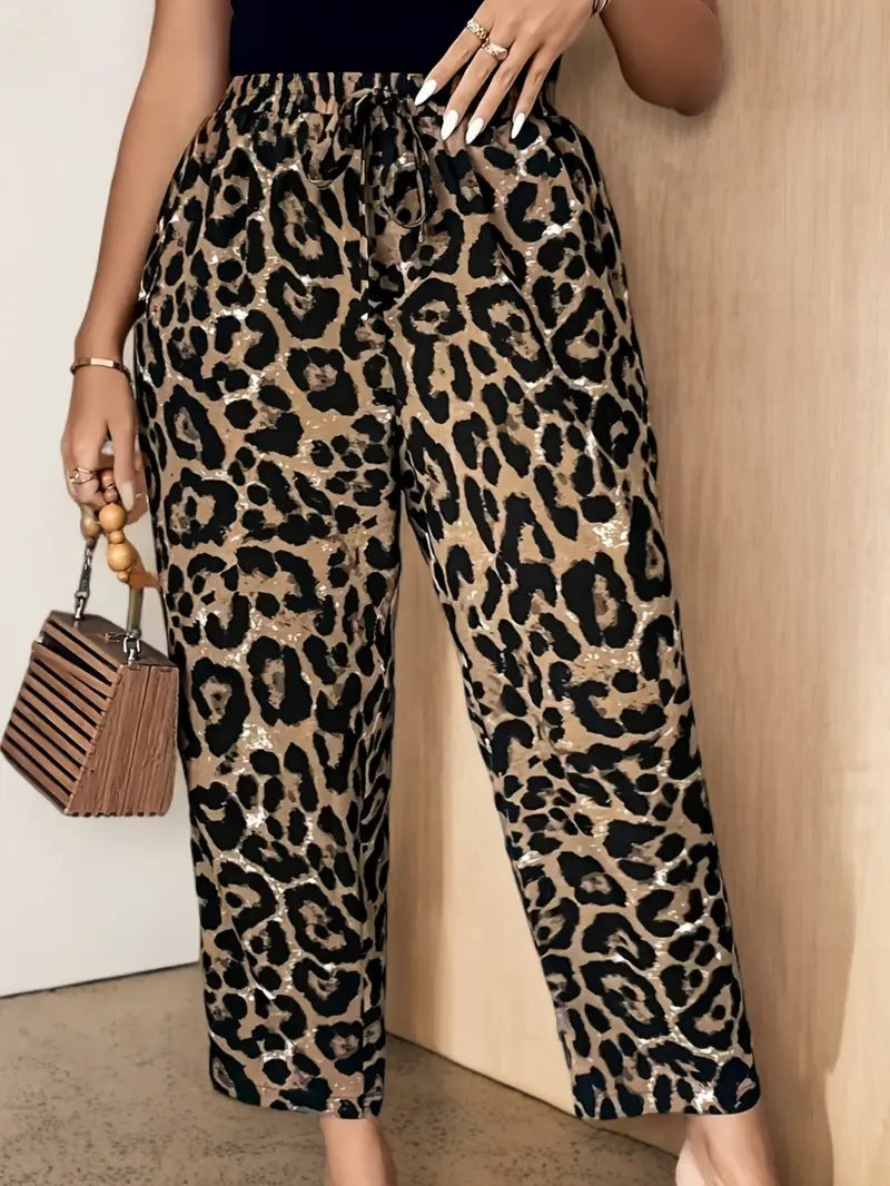 Women's Summer New Arrivals Belted Leopard Print Casual Wide Leg Pants