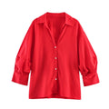 Simple bubble sleeve linen striped shirt