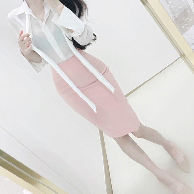 High waisted tight fitting hip hugging mid length skirt for women