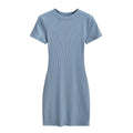 Round Neck Fitted Short Sleeve Dress for Women High Elastic Slim Fit Bodycon Mini Dress