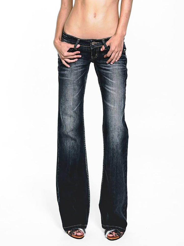 Y2K retro ultra-low waist flared jeans for women, streetwear slim fit fashion commuting pants, ins trend