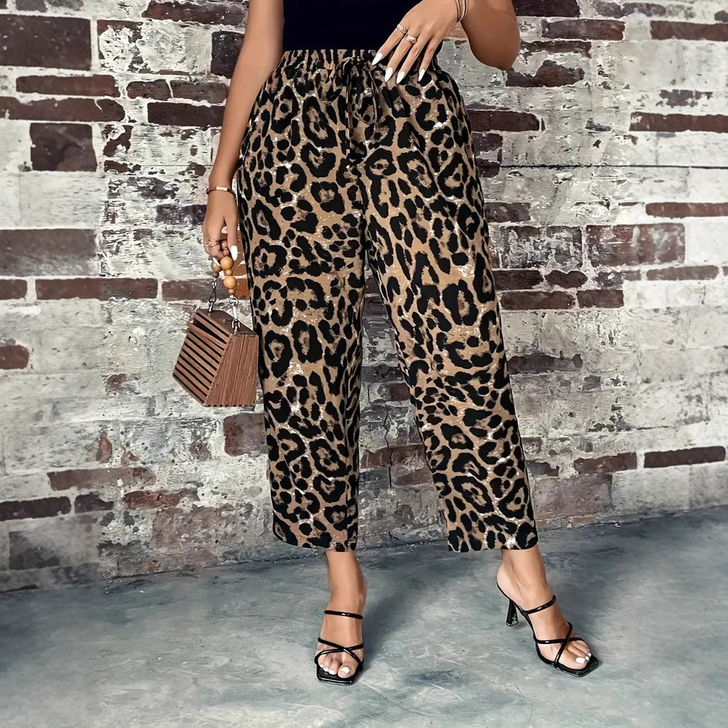 Women's Summer New Arrivals Belted Leopard Print Casual Wide Leg Pants