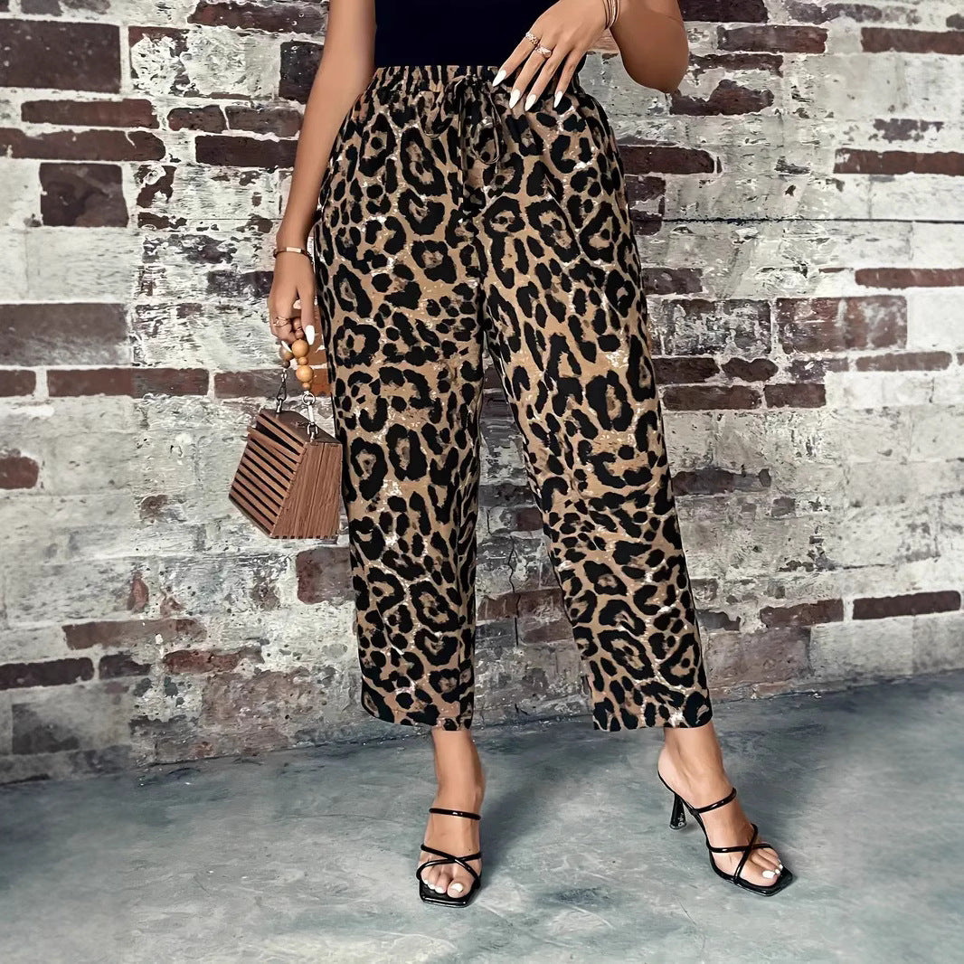 Women's Summer New Arrivals Belted Leopard Print Casual Wide Leg Pants