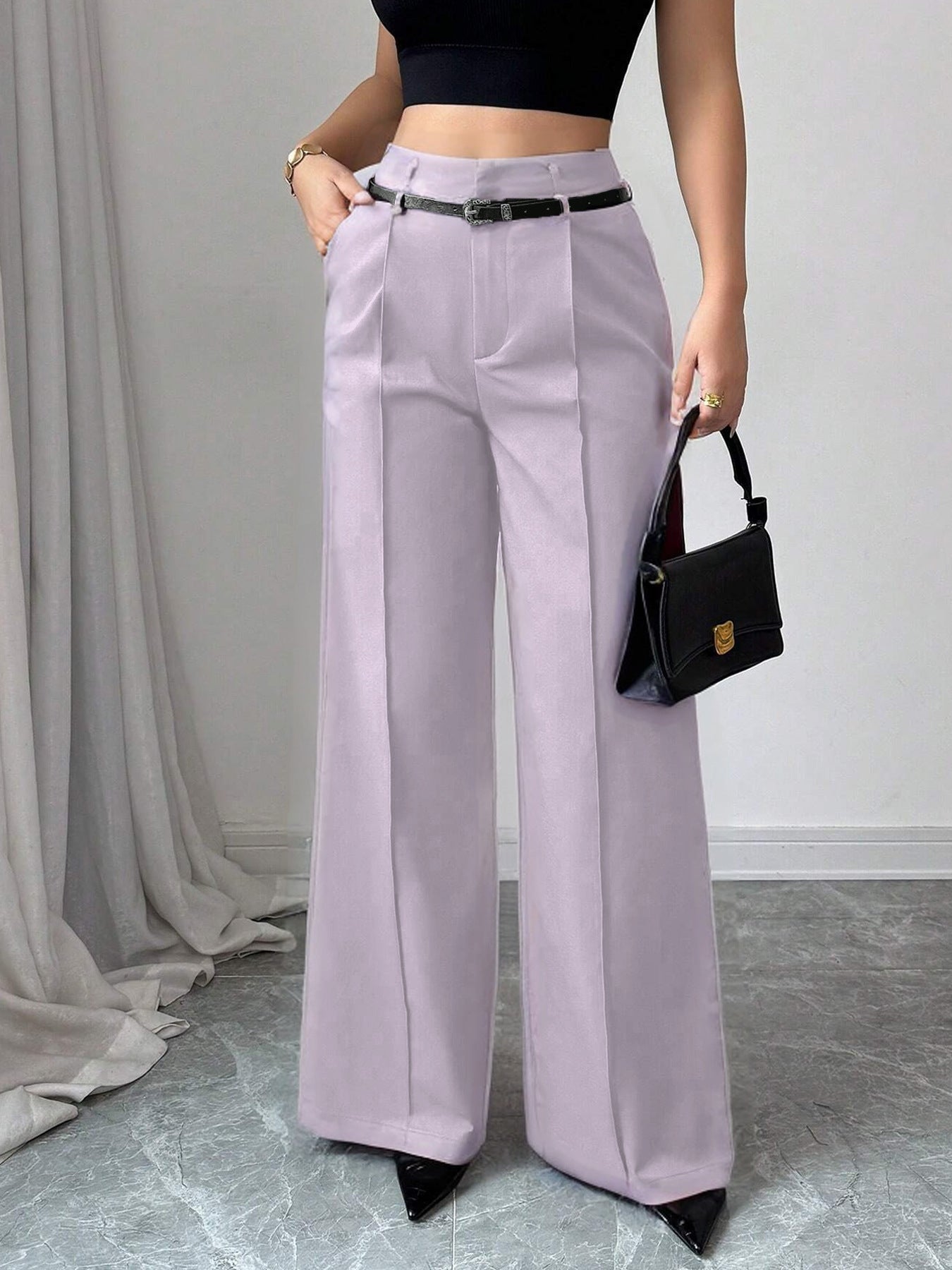 High waisted straight leg trousers for women