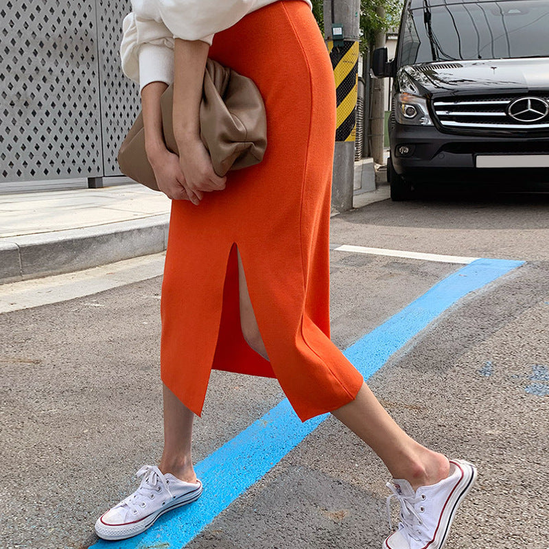 Slim fit split half skirt