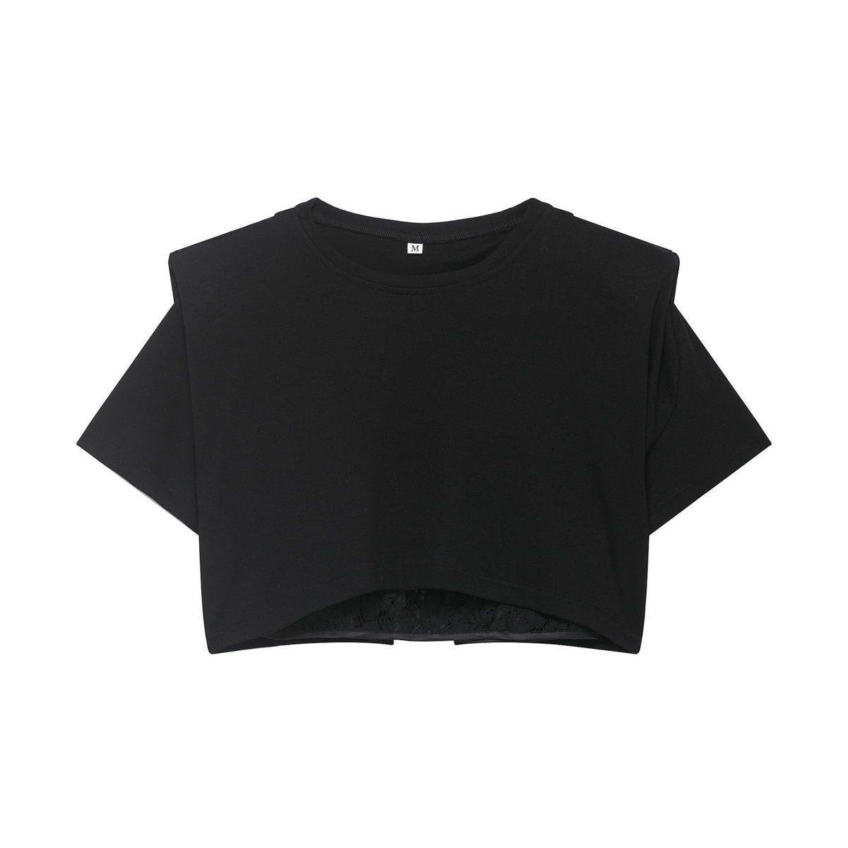 Lace waist cinching patchwork fake two piece short sleeved T-shirt