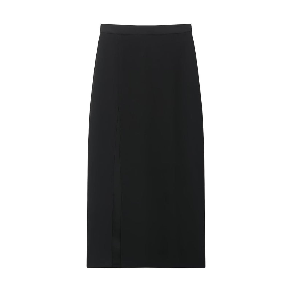 High waist slimming slit mid length hip hugging skirt