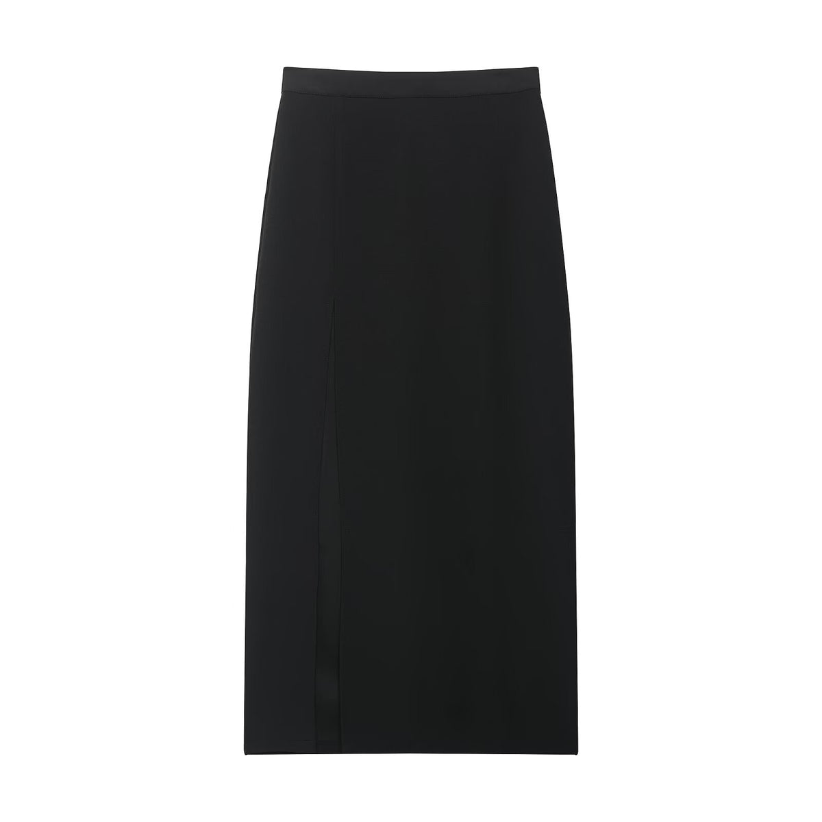 High waist slimming slit mid length hip hugging skirt