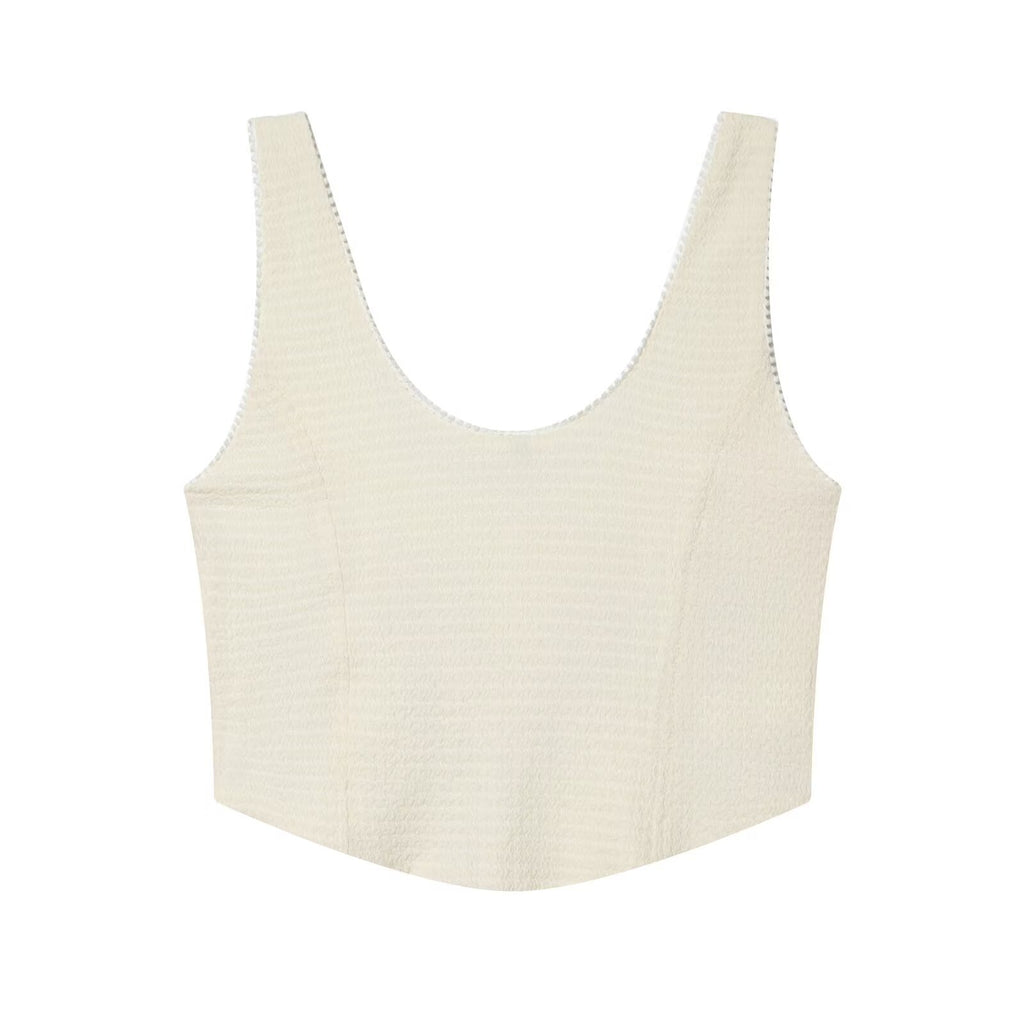 Embroidered texture tight corset style sleeveless top