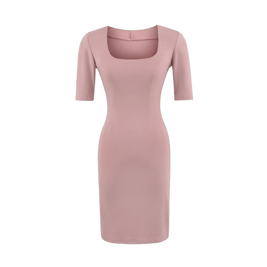 Curved Feminine Knitted Mid-Sleeve Mini Dress for Women Sexy Sheath Dress