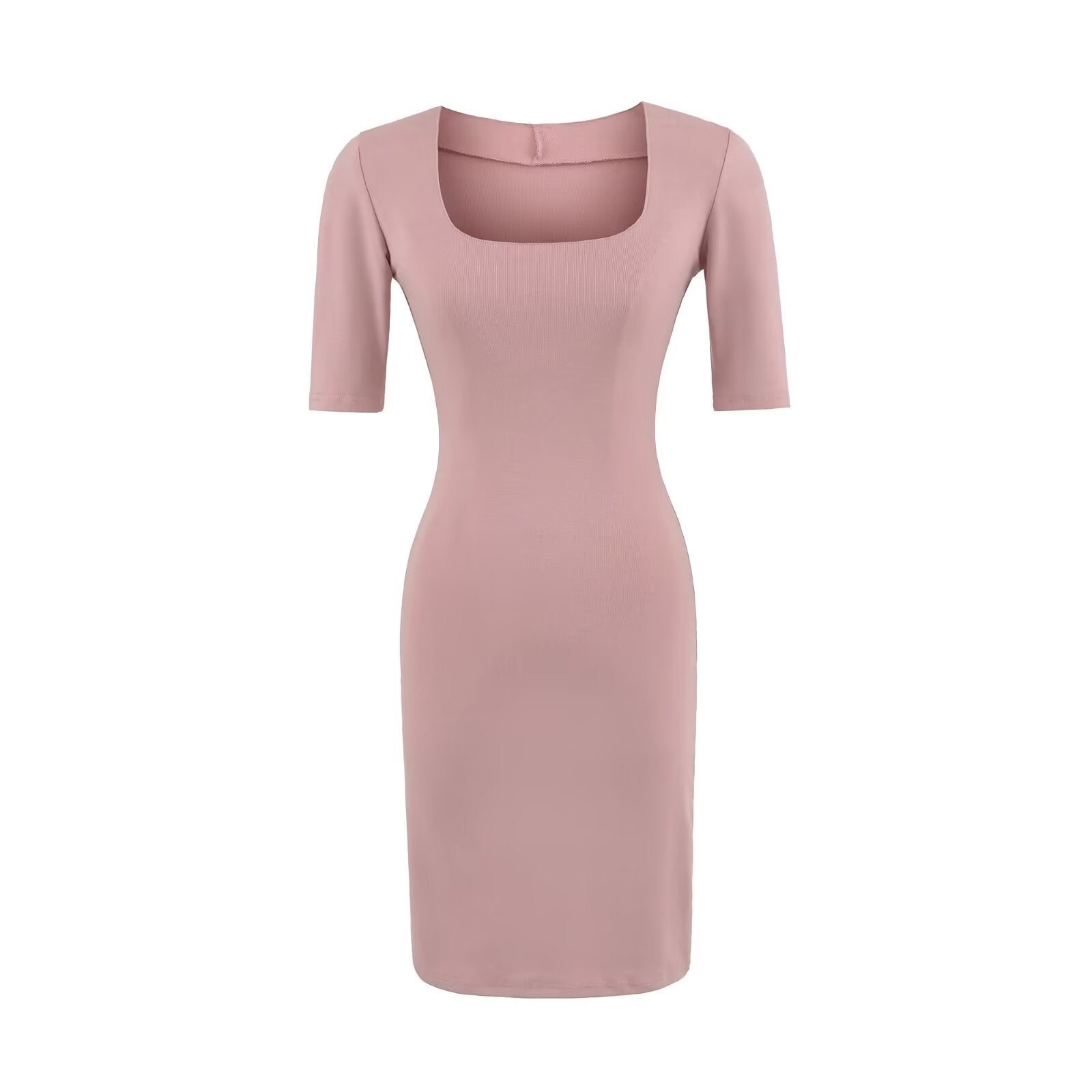 Curved Feminine Knitted Mid-Sleeve Mini Dress for Women Sexy Sheath Dress