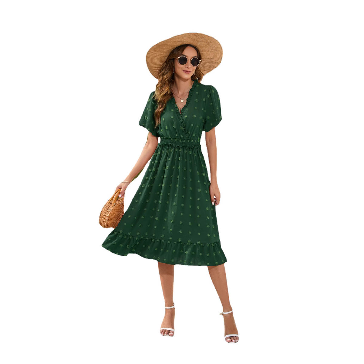 V-neck high waisted tied dress