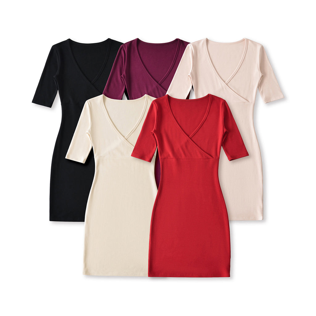 Slim cross V-neck waist cinched dress short skirt