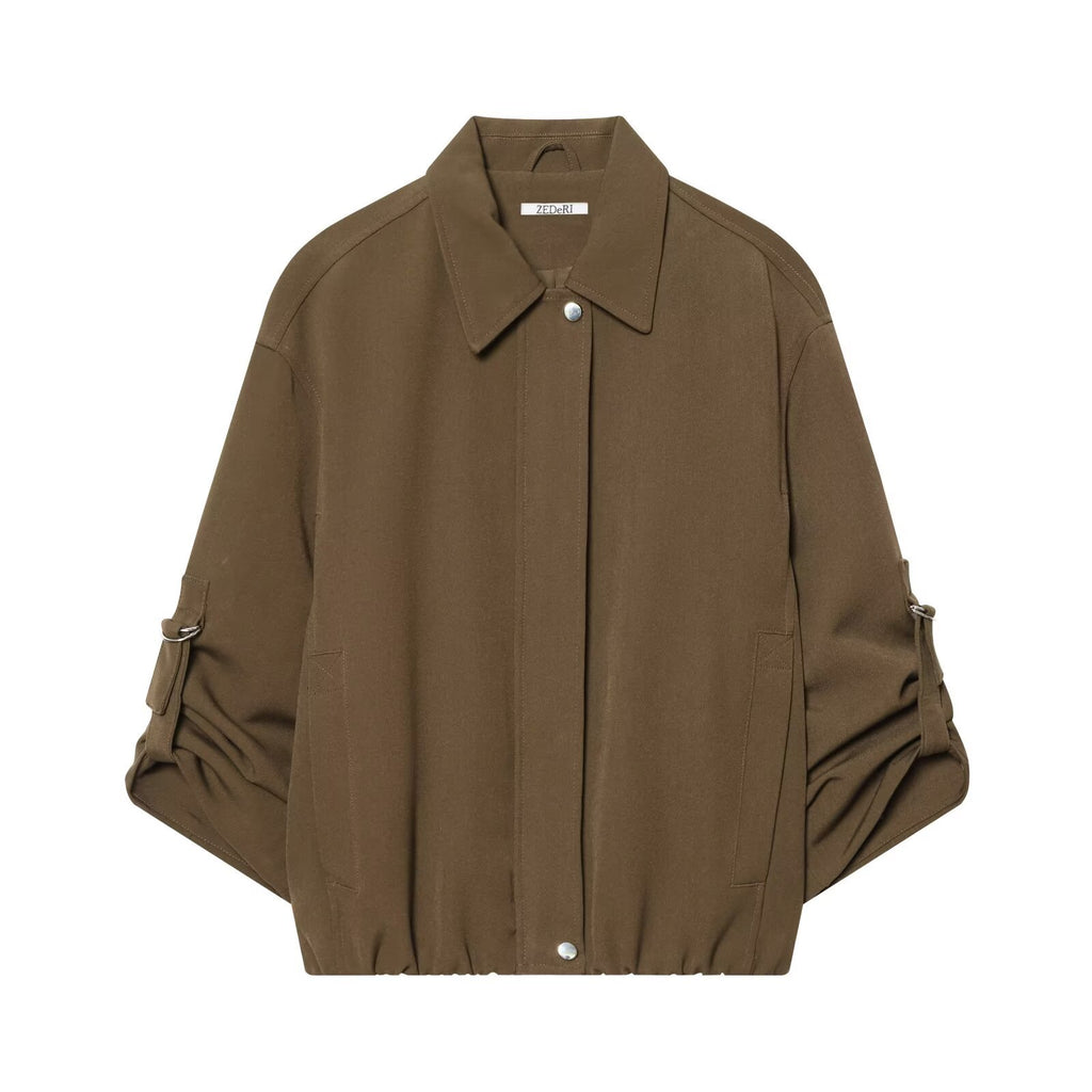 Flip collar rolled edge sleeve pilot jacket