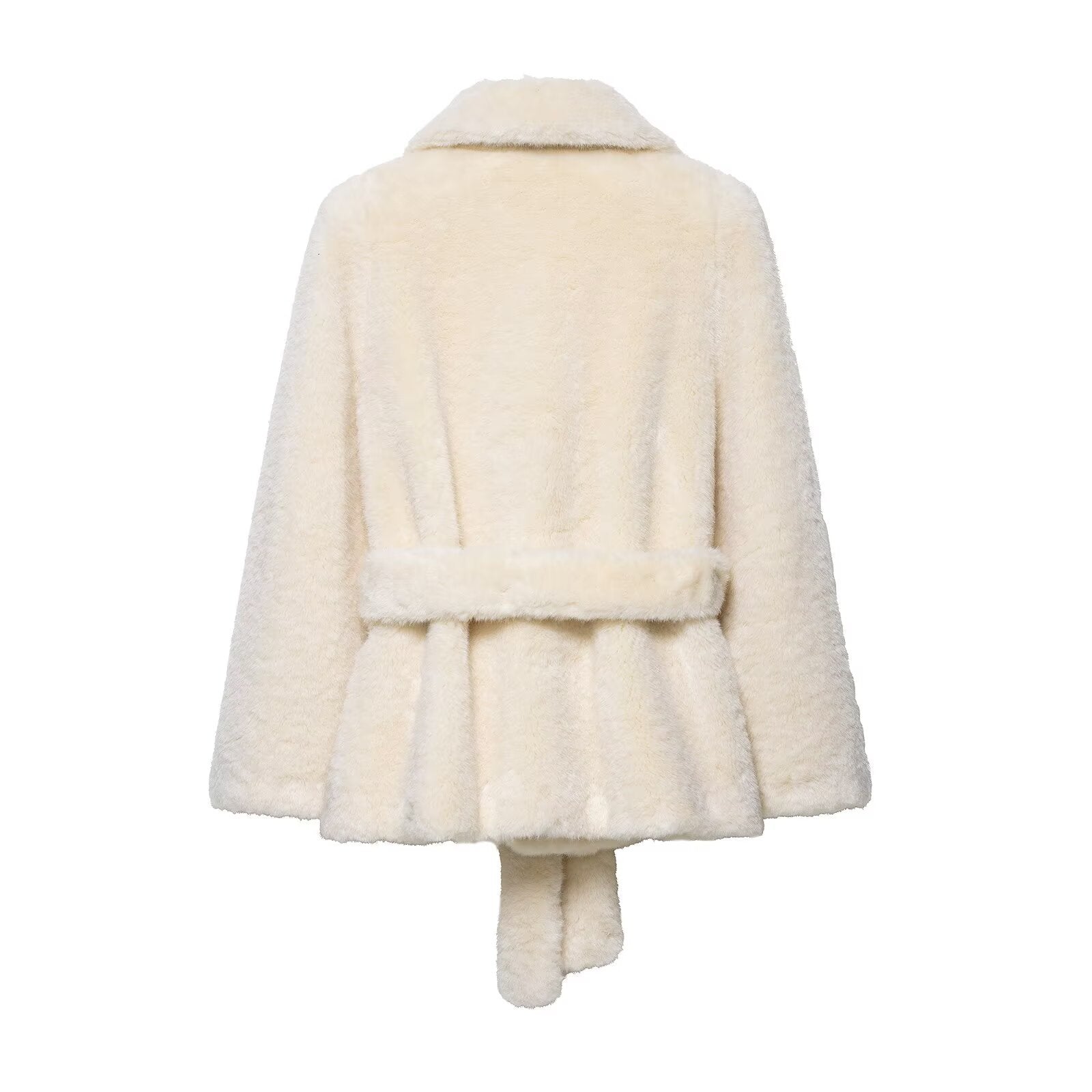 Women's clothing with waistband faux fur effect coat