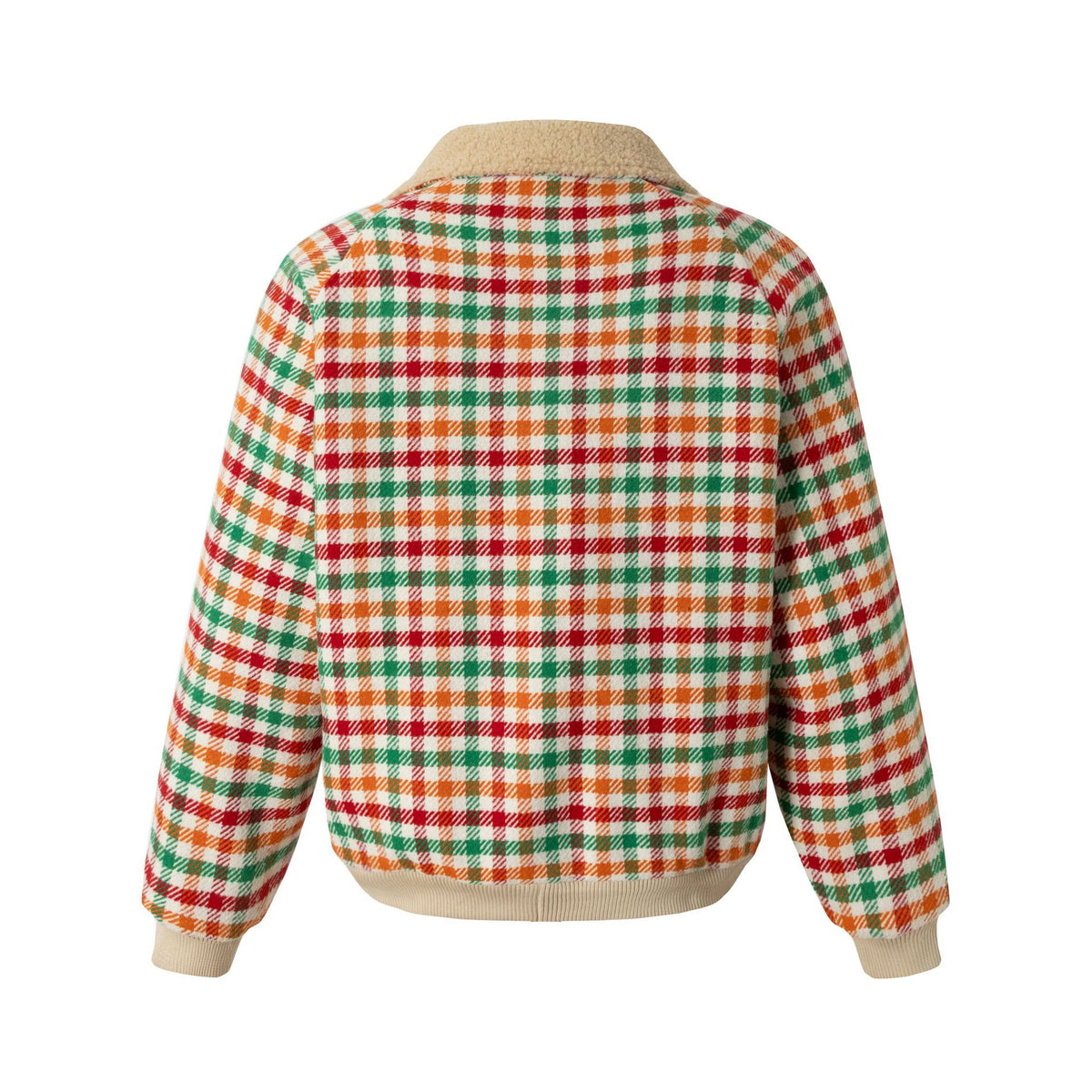 Grid loose woolen workwear lamb wool cotton jacket