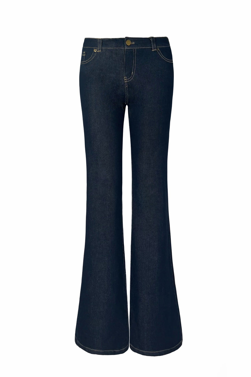 Low-Waist Original Color Straight Leg Flared Denim Jeans with Stretch,  Waist-Defining Long Pants for Women