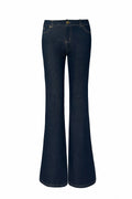 Low-Waist Original Color Straight Leg Flared Denim Jeans with Stretch,  Waist-Defining Long Pants for Women
