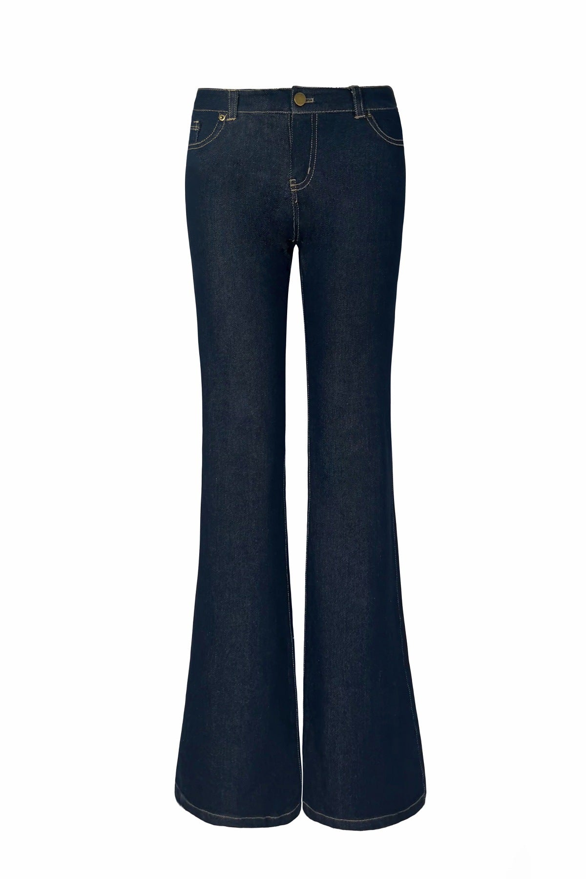 Low-Waist Original Color Straight Leg Flared Denim Jeans with Stretch,  Waist-Defining Long Pants for Women