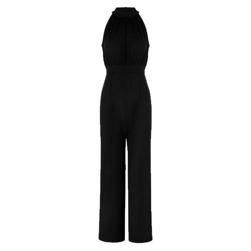 Sexy Solid Color Sleeveless Round Neck Fitted Jumpsuit for Women