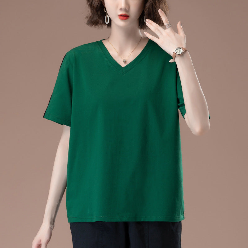 V-neck short sleeved T-shirt for women