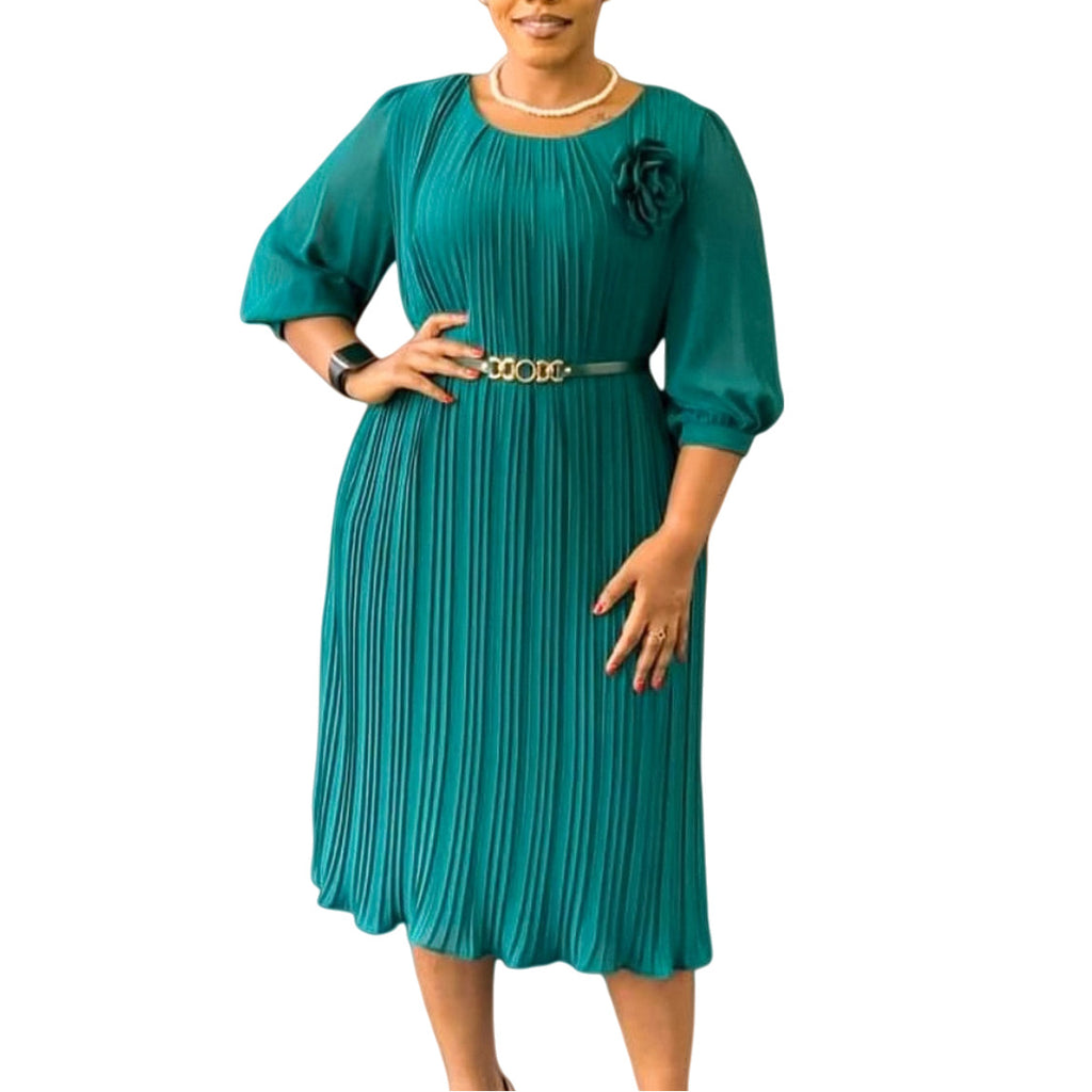 Short sleeved square neck solid color high waisted ruffle edge dress